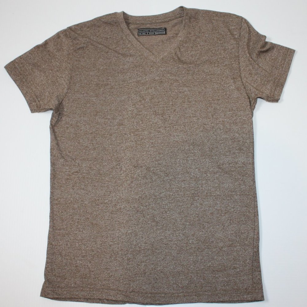 Counter Intelligence Boy's Heathered Brown V Neck Short Sleeve Shirt size S